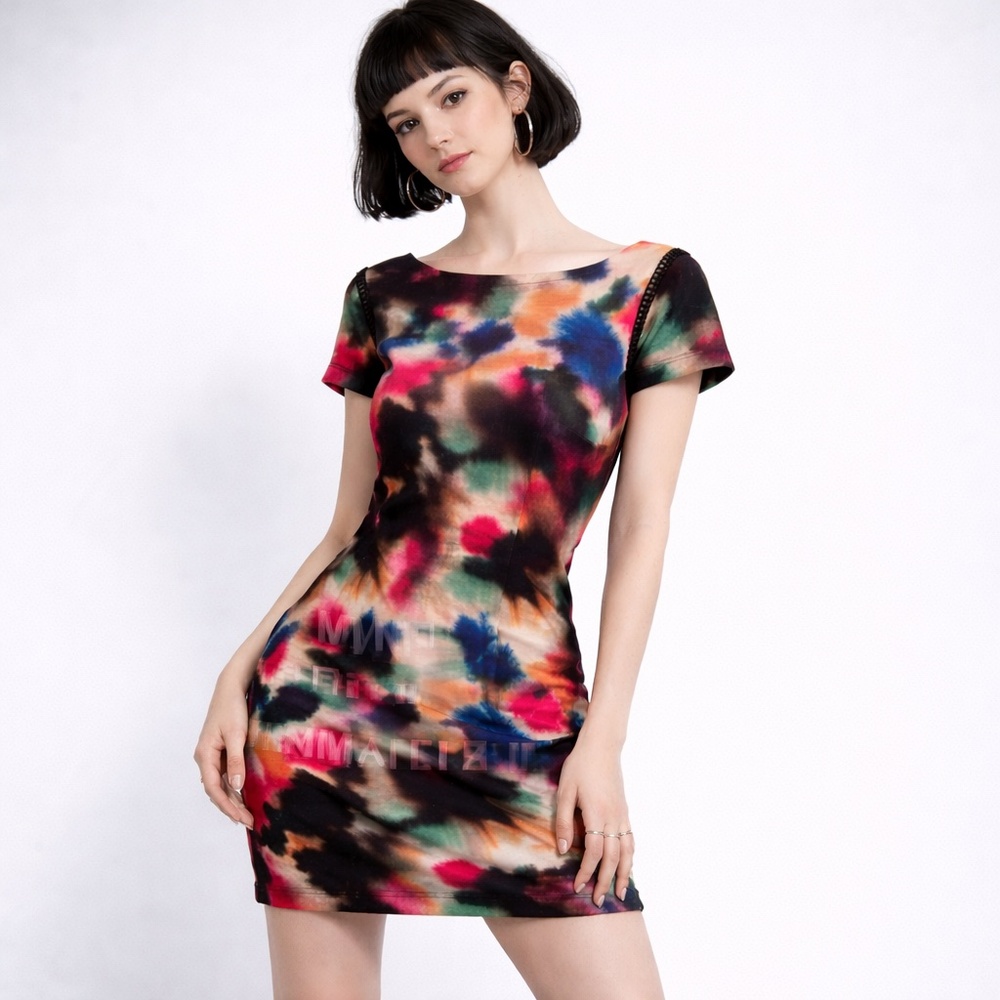 Milly Striking Mini Dress Abstract Print Colorful Structured Stretch Bodycon 4